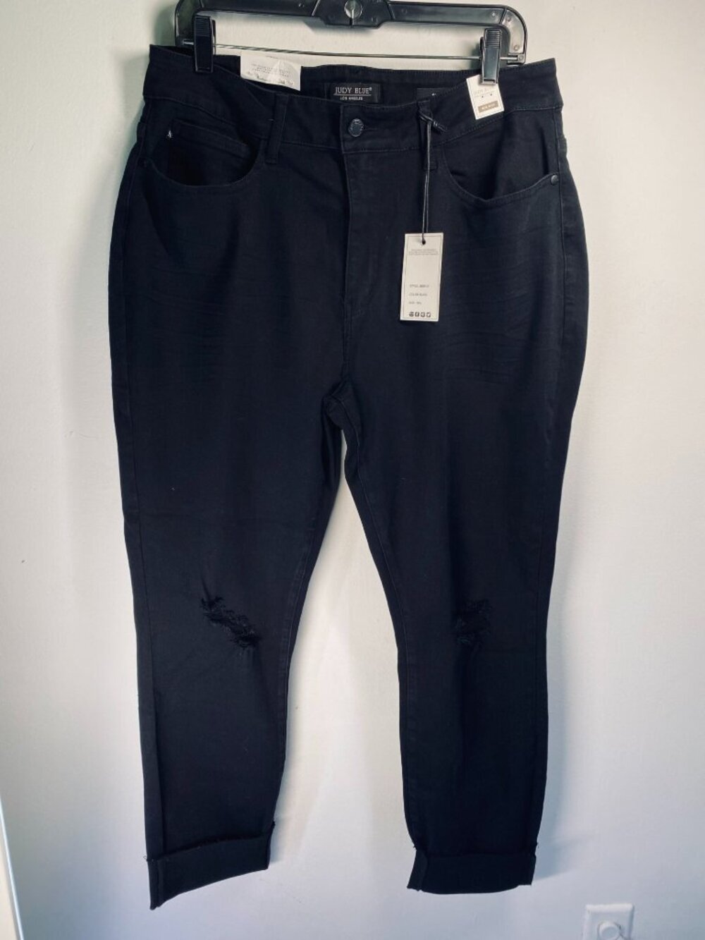 Judy Blue Womens Black Mid Rise Slim Fit Distressed Ankle Jeans Size 18W
